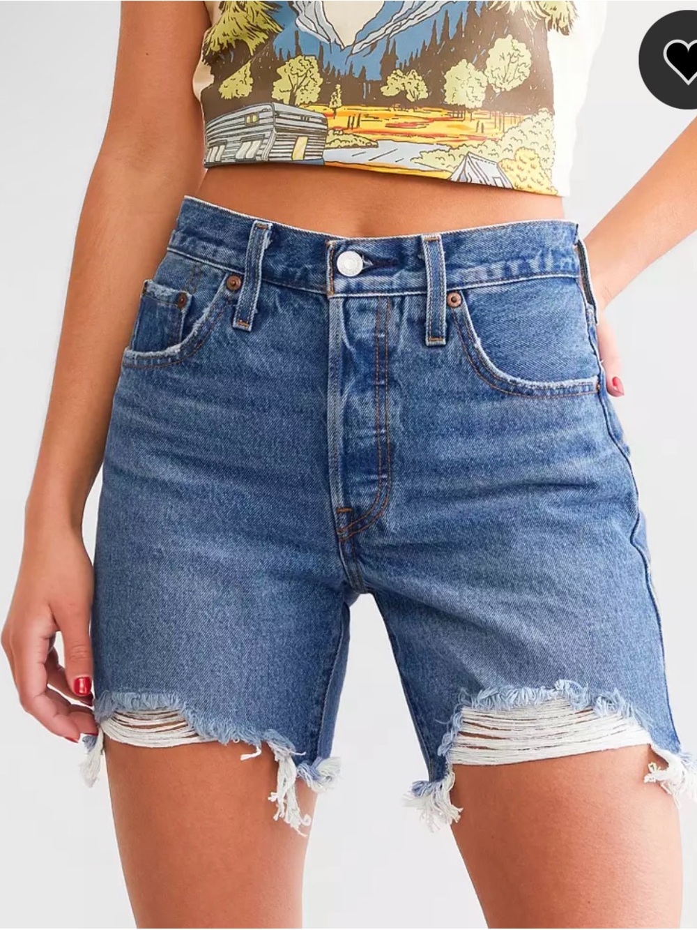 Levi’s 501 Blue High Rise Distressed Frayed Denim Shorts Women’s 28 NWT - Picture 1 of 5